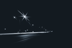 Highway in the city at night with streetlights and long exposure